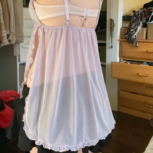 La Vie En Rose mesh light purple babydoll lingerie with floral lace. - Picture 6 of 8